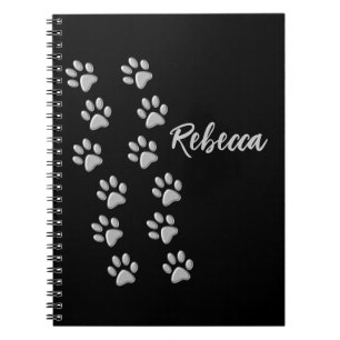 Caderno Espiral Pistas de Cachorro de Prata Padrão Impressão de Fu