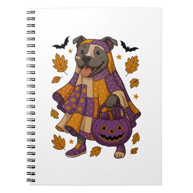 Caderno Espiral Pitpull Dog Ghost Halloween (Frente)
