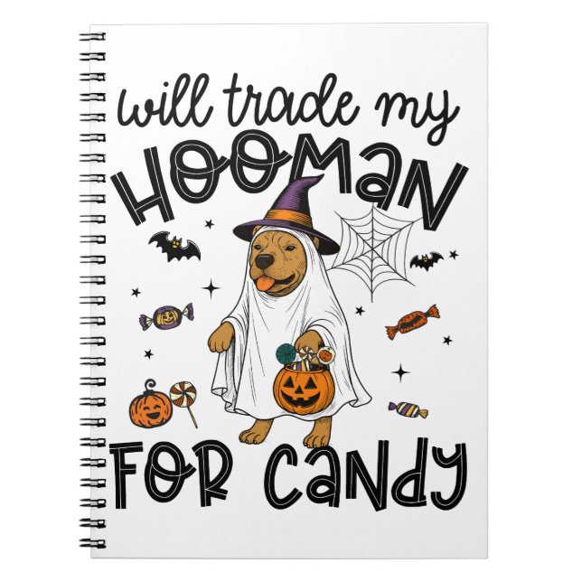 Caderno Espiral Pitpull Dog Halloween Ghost Spooky (Frente)