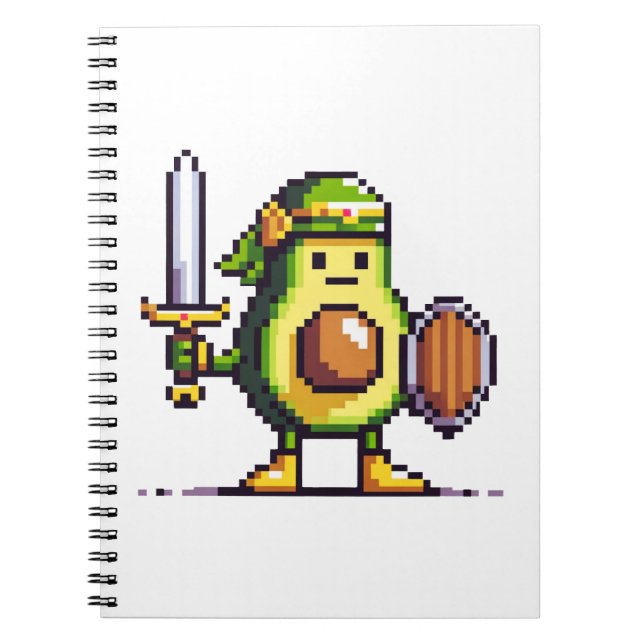 Caderno Espiral Pixel Avocado Warrior - Caractere do Jogo Retroati (Frente)