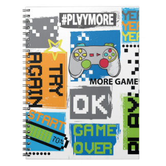 Caderno Espiral pixel do jogo de tipografia: fundo divertido.