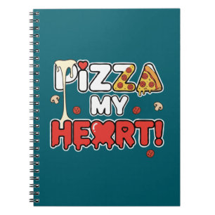 Caderno Espiral Pizza Fofa Meu Coração Trocadilho Divertido para A