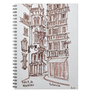 Caderno Espiral Placa de Manises no Centro Histórico Valência, E