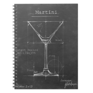 Caderno Espiral Placa de vidro de Martini Preta e Branca