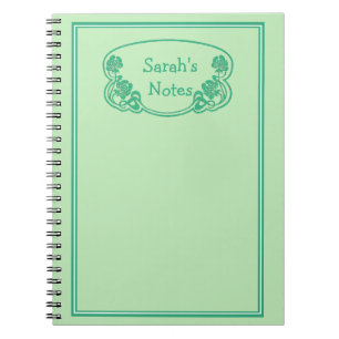 Caderno Espiral Placa do Ornamentado com Moldura Verde