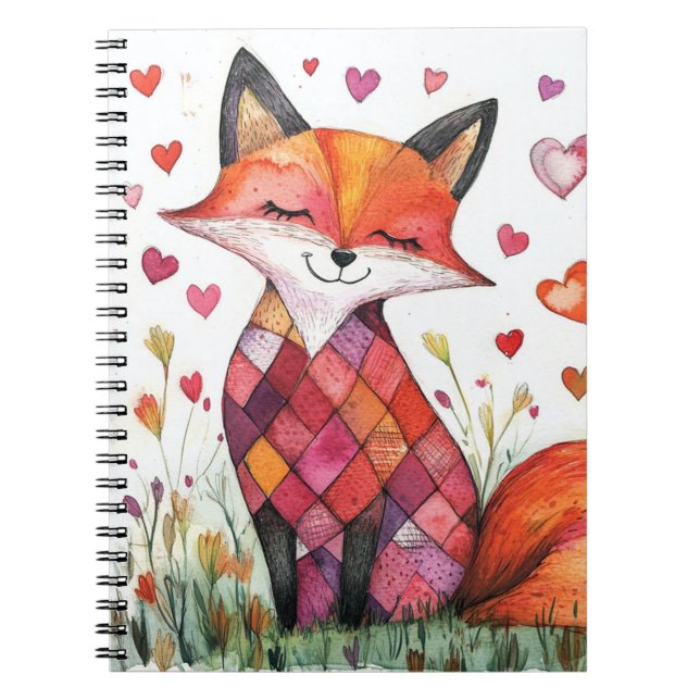 Caderno Espiral Placa Fox de Namorados de Aquarela (Frente)