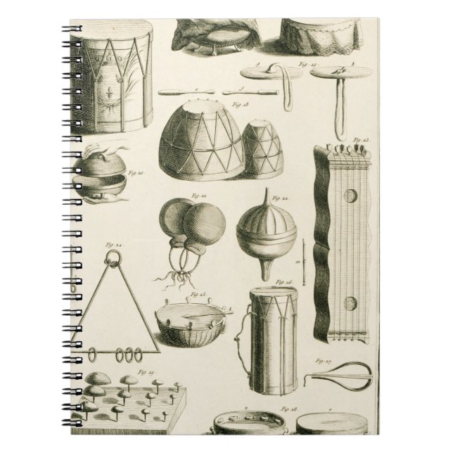Caderno Espiral Placa II: Instrumento de percussão antigo e (Frente)