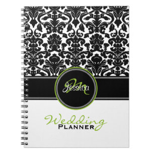 Caderno Espiral Placa Limão Preta Casamento tema damasco do Monog