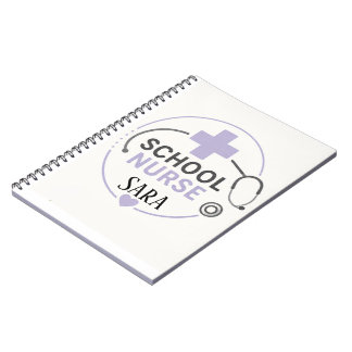 Caderno Espiral Placa Personalizada de Enfermeira Escolar Lavanda