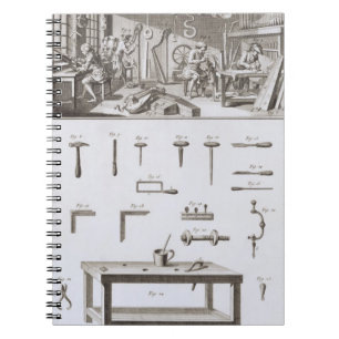 Caderno Espiral Placa XVIII: A oficina e o t do fabricante do