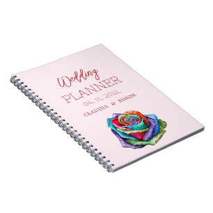 Caderno Espiral Planeador de Casamento Colorido Simples e Minimali