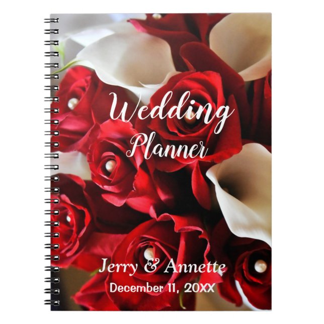 Caderno Espiral Planeador de Casamento das Flores Vermelhas Florai (Frente)
