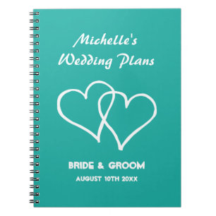 Caderno Espiral Planeador de casamento do Turquoise Heart