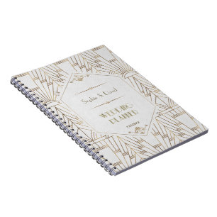 Caderno Espiral Planeador de Casamento Gatsby do Excelente Branco