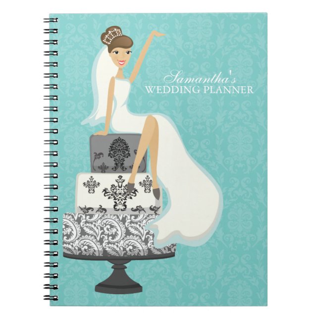 Caderno Espiral Planeador de Casamentos de Noiva de Brunette (Frente)