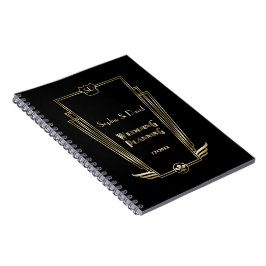 Caderno Espiral Planeador de Casamentos do Deco Monograma Dourado