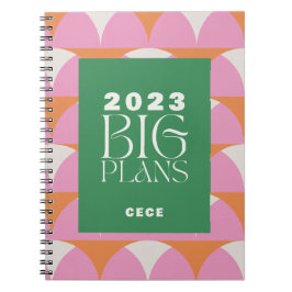 Caderno Espiral Planeador geométrico verde-rosa moderno
