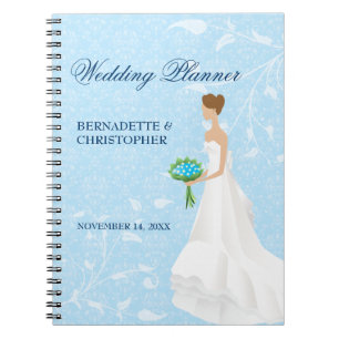 Caderno Espiral Planejador azul do casamento da noiva triguenha