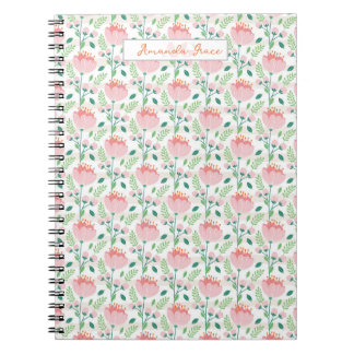 Caderno Espiral Planejador com padrão floral em rosa e laranja