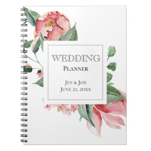 Caderno Espiral Planejador de Casamento da Magnólia Rosa Negra