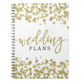 Caderno Espiral Planejador de Casamento de Confetti Branco e Doura