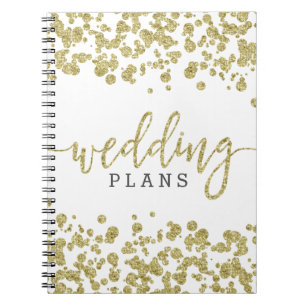 Caderno Espiral Planejador de Casamento de Confetti Branco e Doura
