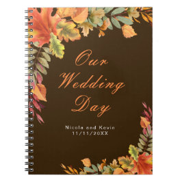 Caderno Espiral Planejador de casamento de folhas de outono rústic