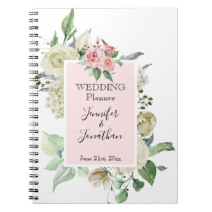 Caderno Espiral Planejador de Casamento de Rosa e Rosa Tradicional
