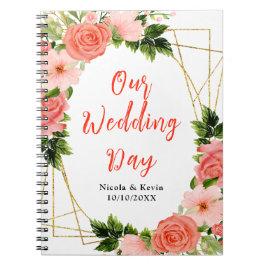 Caderno Espiral Planejador de Casamento de Rosas Vermelhas Rosa Co
