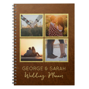 Caderno Espiral Planejador de Casamento Dourado e Couro Personaliz