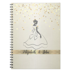 Caderno Espiral Planejador de Casamento Elegante,Confetes,Renda,Nu