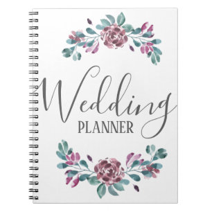 Caderno Espiral Planejador de Casamento floral aquarela de peônia