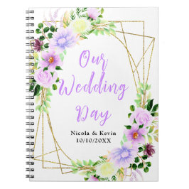 Caderno Espiral Planejador de Casamento Floral Roxo de Primavera