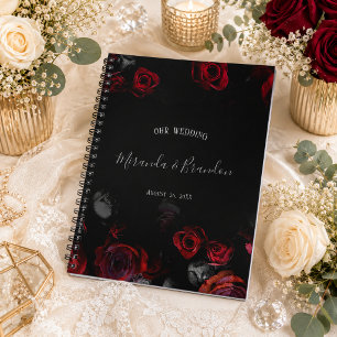 Caderno Espiral Planejador de Casamento Floral Vermelho Preto Eleg