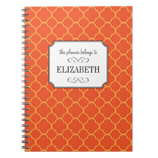 Caderno Espiral Planejador de casamento laranja com padrão de trev