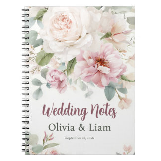 Caderno Espiral Planejador de Casamento Personalizado Floral Rosa 