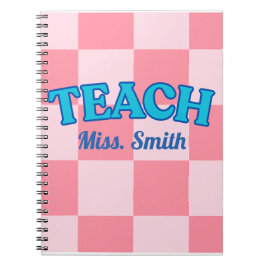 Caderno Espiral Planejador de Professor Personalizável Azul e Xadr