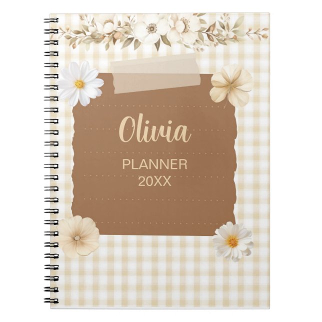 Caderno Espiral Planejador Elegante com Ênfase Suave e Acentos de  (Frente)