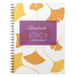 Caderno Espiral Planejador personalizado folhas de ginkgo caindo a