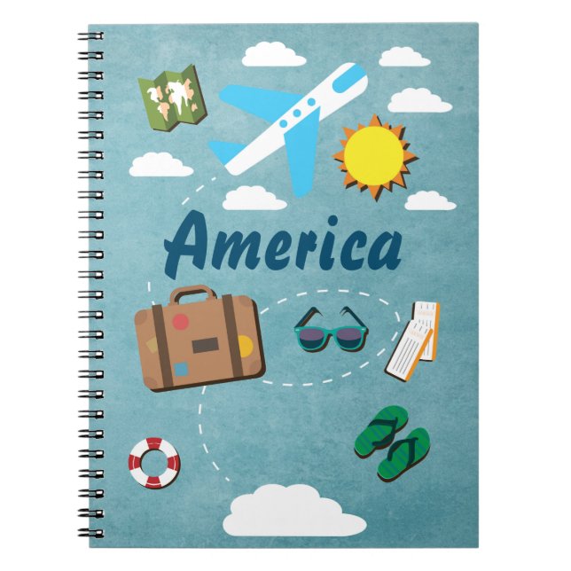 Caderno Espiral Planejador Personalizável de Viagens de Diário via (Frente)