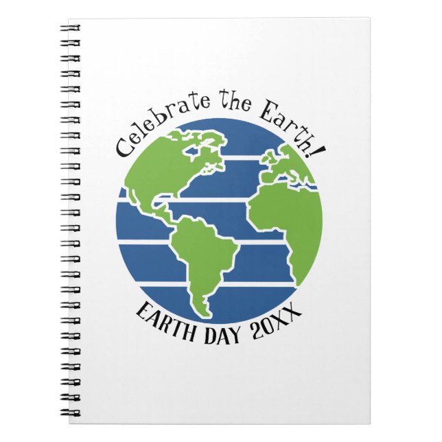 Caderno Espiral Planeta de Mapa Verde Azul do Dia da Terra (Frente)