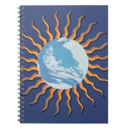 Caderno Espiral planeta de raios solares de estilo abstrato retro