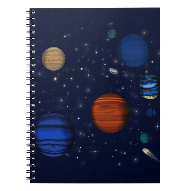 Caderno Espiral Planetas e galáxias no espaço (Frente)