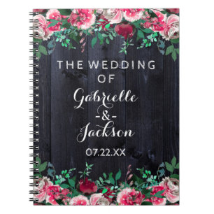 Caderno Espiral Planner de Casamento de Madeira de Blush e Marinho