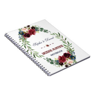 Caderno Espiral Planner de Casamento de Sangue Floral Azul-Marinho