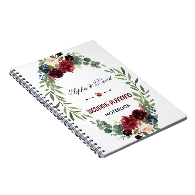 Caderno Espiral Planner de Casamento de Sangue Floral Azul-Marinho (Lado Direito)