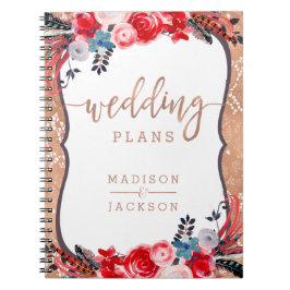 Caderno Espiral Planner de Casamento Elegante Floral e Lace Dourad