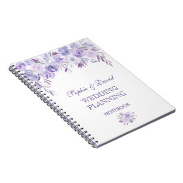 Caderno Espiral Planner de Casamento Floral Azul Púrpura-claro