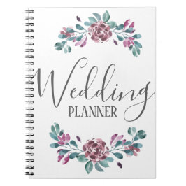 Caderno Espiral Planner de Casamento floral de Púrpura