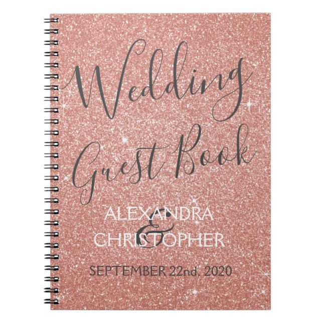 Caderno Espiral Planner de Casamento Rosa - Brilhante Dourado Rosa (Frente)